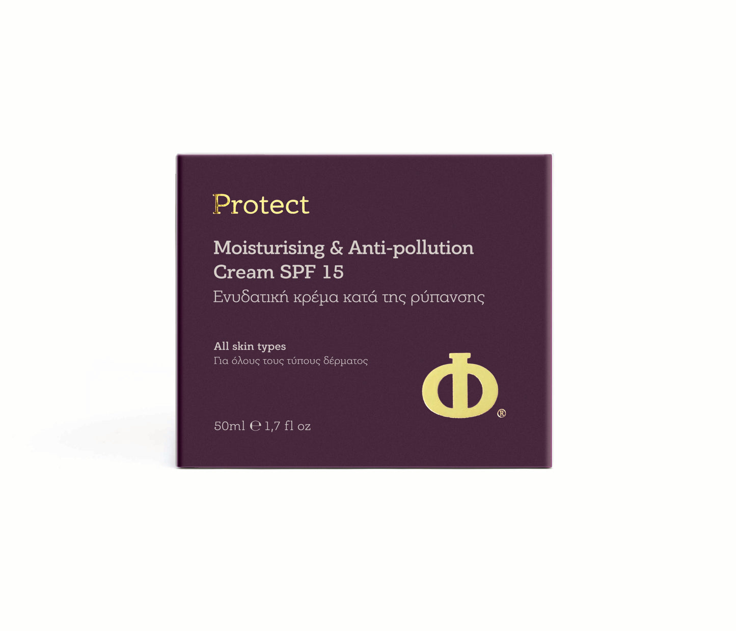Philab Moisturising Cream SPF15 packaging with purple background and gold logo.